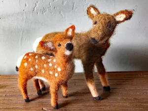 Handmade Needle Felted Mule Deer Doe and Fawn